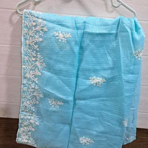 Stitched Organza Kurta, Pants With Dupatta