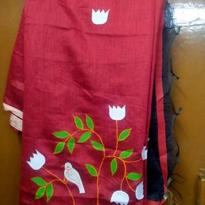 Red And Black Cotton Saree