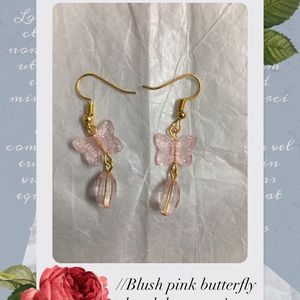 Blush Pink Butterfly Bead Drop Earrings