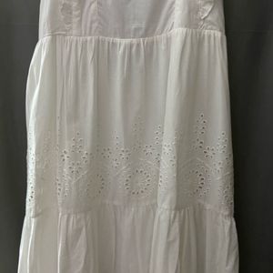 White Ethnic Embroidered Pure Cotton Dress