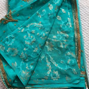 Beautiful Sea Green 💚 Saree With Blause