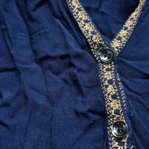 Navy Blue Cotton Top With Thread Embroidery -m/L