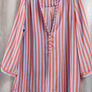 Orange Blue Stripes Long Top