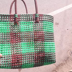 Hand Made Green With Brown Wit Bag