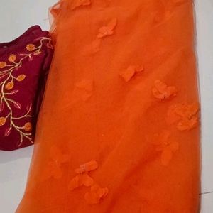 Orange Sharara Set With Butterfly Net Dupatta