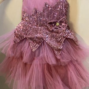 PINK SEQUIN NET HEAVY LAYERED FROCK