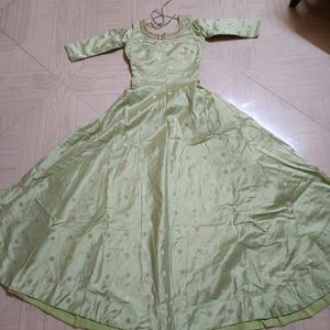 Pista Green & Golden Net Gown (New)