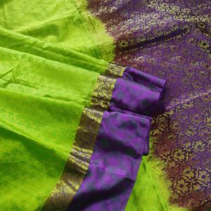 Parrot Green And Purple Silk Saree