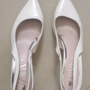 Zara White Glossy Slingback Heels