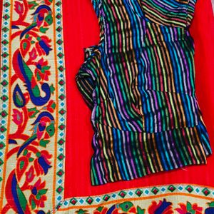 Red Colour Big Border Saaree With Blouse