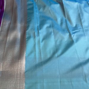 New Brinjal Violet N Ice Blue Semi Kanchi Silk