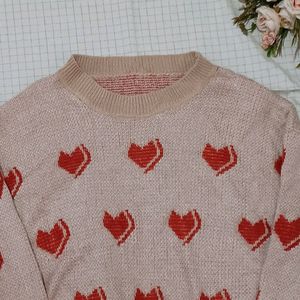 Pinteresty Red Heart Printed Knitted Pullover