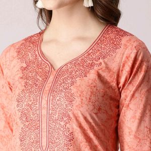 Embroidered Sharbati (Pastel Orange) Kurta