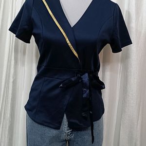 Women V-NECK Navy Fit Top