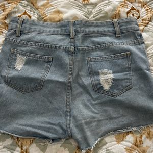 Blue Ripped Denim Shorts