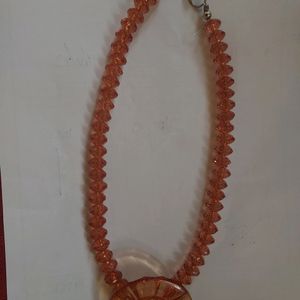 Orange Glass Beads Necklace Set