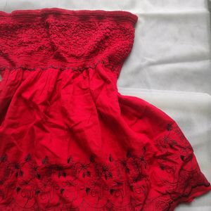 Red Embroidered Tube Top