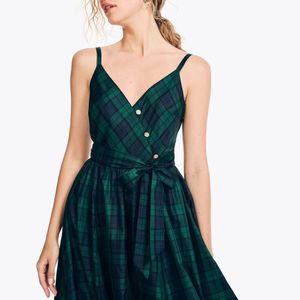 Nautica Plaid Belted Flared Midi Dress