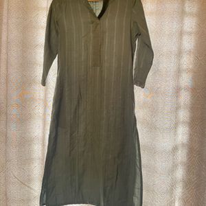 Sea Green Cotton Kurta with Subtle Striped Texture