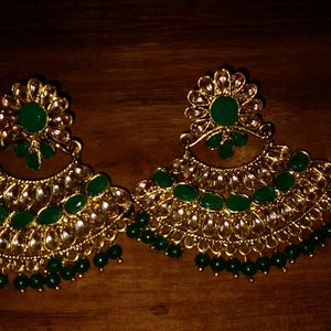 Green And Gold Kundan Earrings