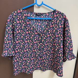 Floral Print Shirt Style Top