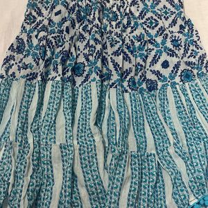 A-line mirror Work Blue And White Kurta