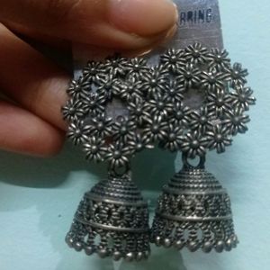 Silver Oxidised Small Jhumkis