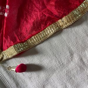 Off White Anarkali Kurti With Red Dupatta