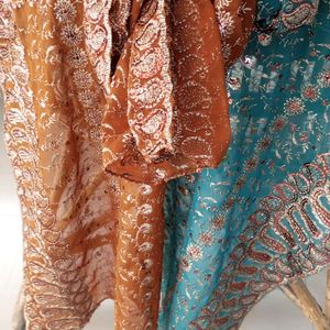 Blue-Brown Fully Embellished Bridal Dupatta