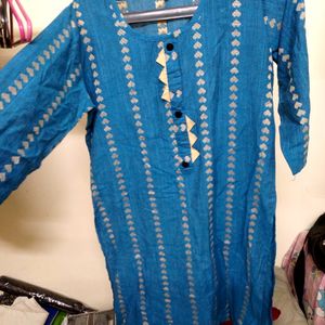 Elegant and Fresh Blue Kurta With Golden Heart