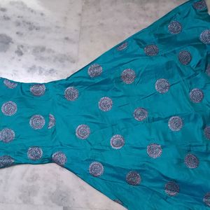 Sea Green Long Frock With Scarf