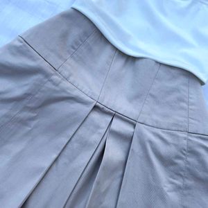 Korea Beige A Line Pleated Midi Skirt