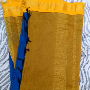 blue colour gold shining saree