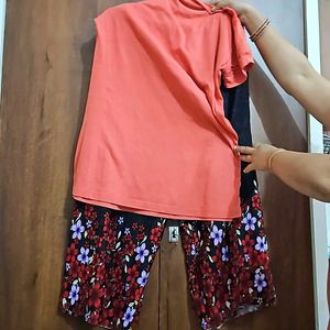 Stretchable plazoo  beautiful print & Used Top