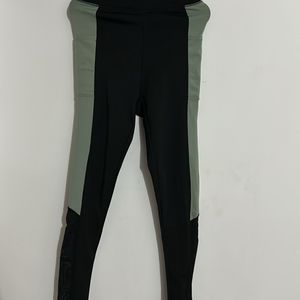 Amazon Mesh Detail Leggings (Black and Green)