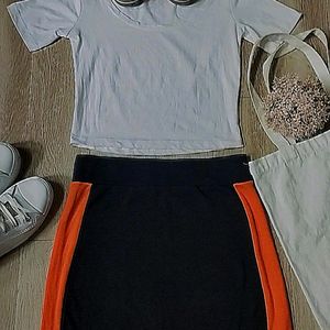 Casual Black Skirt With Orange Stripes