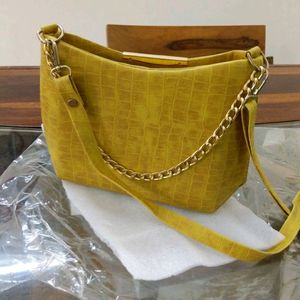 Crocodile Print Sling Bag with Chain Handle