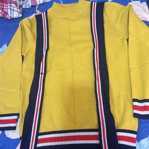 Mustard Branded Sweater For Girls With Tie Up