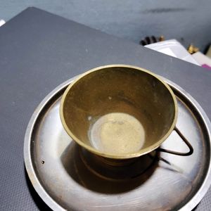 Miniature Brass Cup And Steel Plate From Bahrain