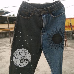 Y2k Patchwork Sun Moon Print Jeans