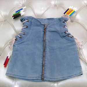 Blue denim zipper side knot skirt