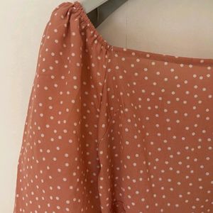 Cute Peach Polka Dotted Dress