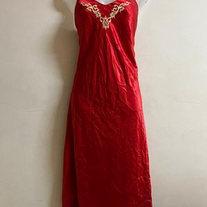 Korean Designer Red Silk One Piece