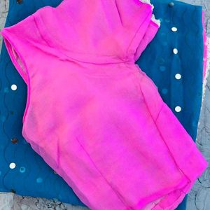 Beautiful Pink+Blue Saree For Women💕