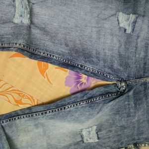 Roadster Indigo Blue Colour Ripped Jeans