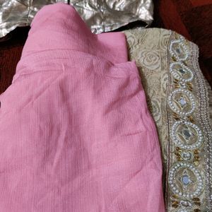 Beautiful Pink Saree With Blouse