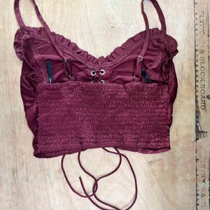 Shien Lace Up Front Shirred Cami Top