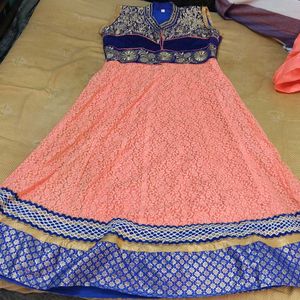 Orange And Blue Anarkali Set