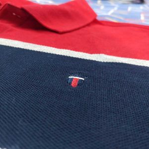 Louise Philippe Red Blue Stripes Collar Tshirt