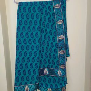 Georgette Peacock Green Saree without Blouse